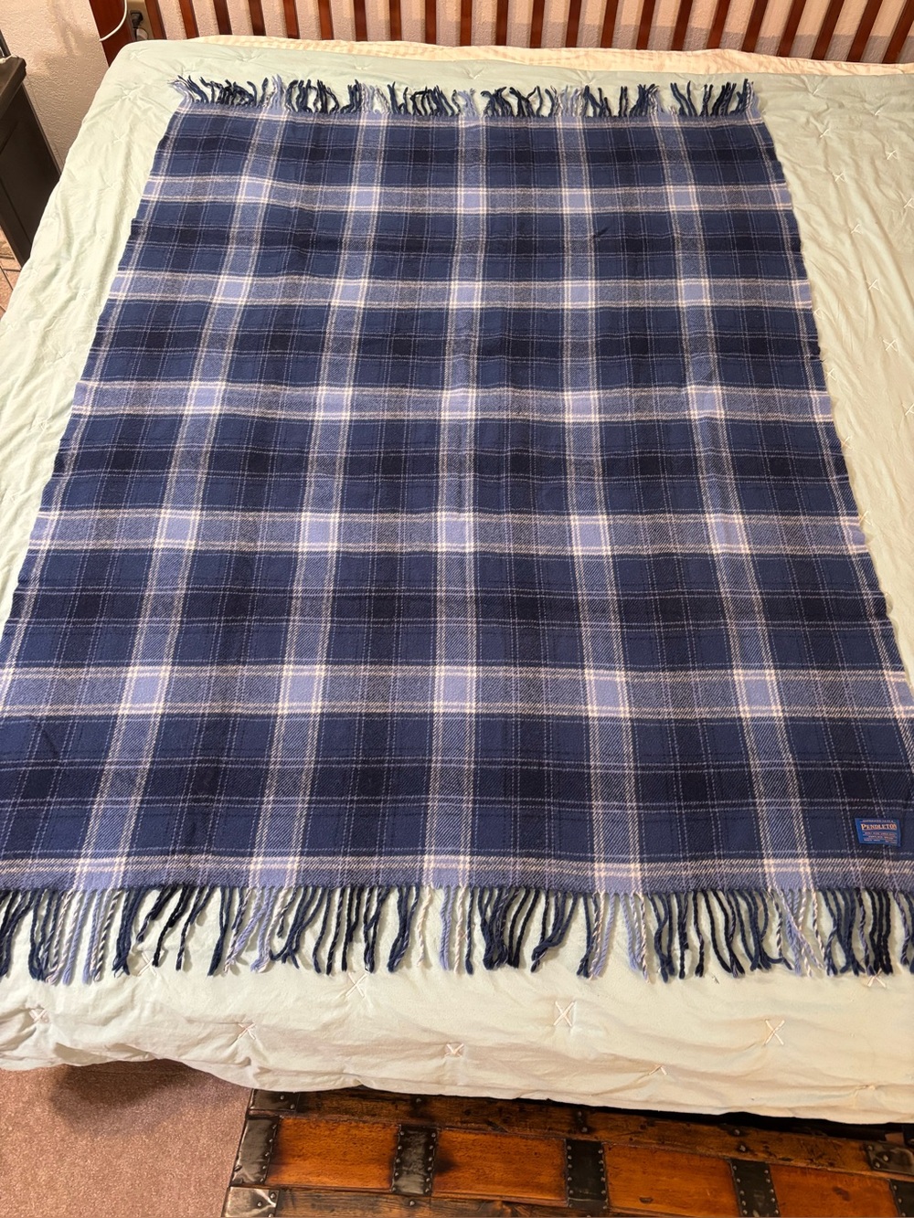 Vintage Pendleton Wool Blanket Blue Plaid